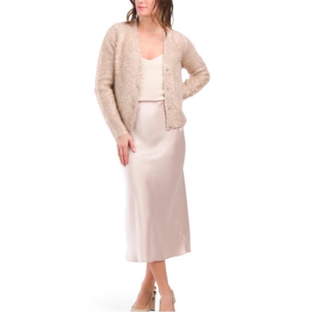 Rachel Zoe Rhinestone Button Cardigan And Basic Satin Skirt